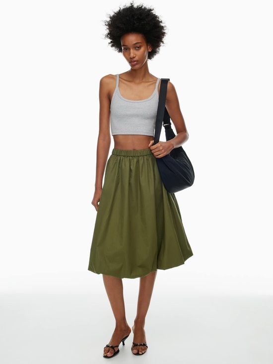 Aritzia Dresses & Skirts - Aritzia Sunday Best Bubbly Poplin Bubble Hem Olive Green Gathered Midi Skirt